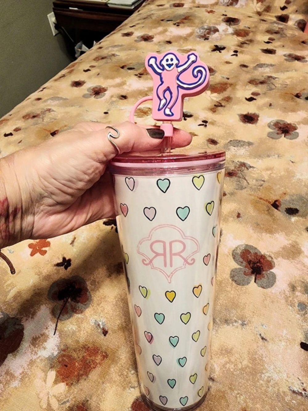Roller Rabbit Heart Print Tumbler with Decorative Topper